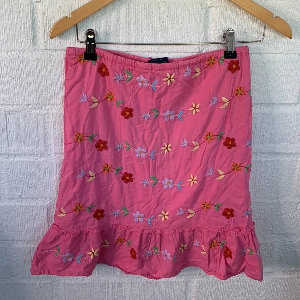 Mini Boden Embroidered Pink Floral Drawstring Skirt size 9/10